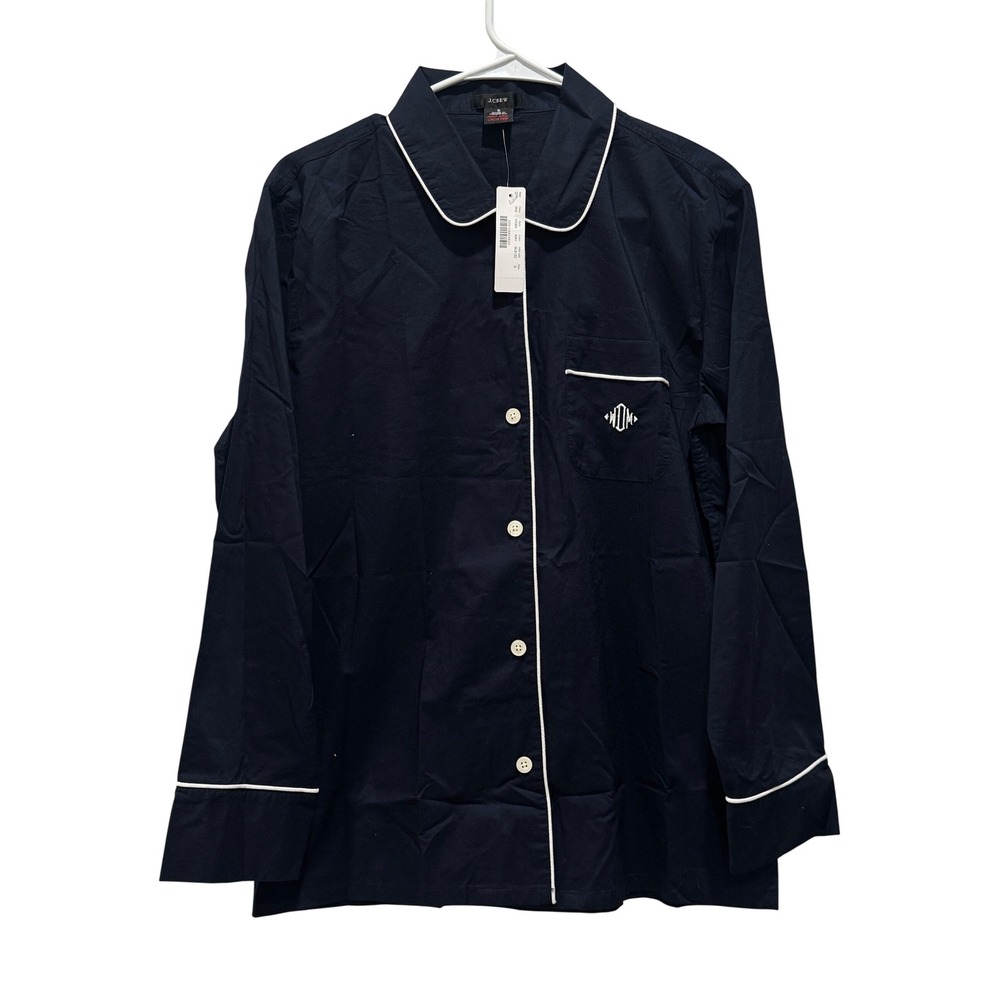 NEW‎ J.Crew Button Down Pajama Top Navy Blue White Piping Classic Button Up Sz S